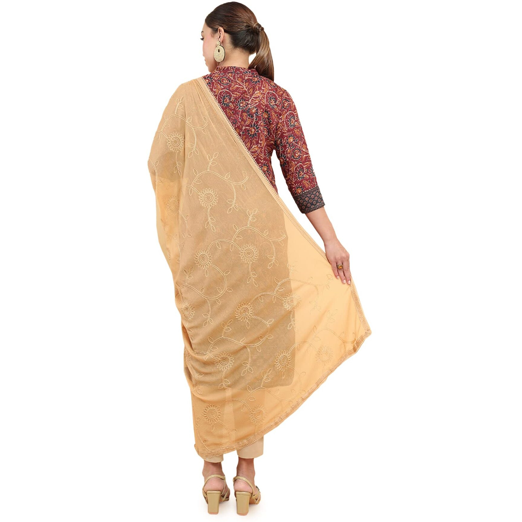 Soch Women Beige Chiffon Solid Dupatta