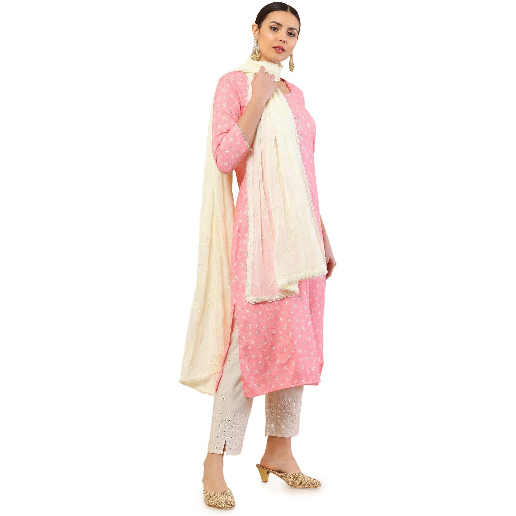 Soch Off White Chiffon Dupatta With Floral Embroidery