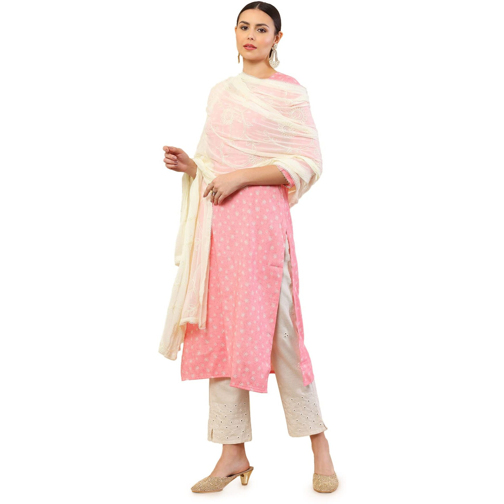 Soch Off White Chiffon Dupatta With Floral Embroidery