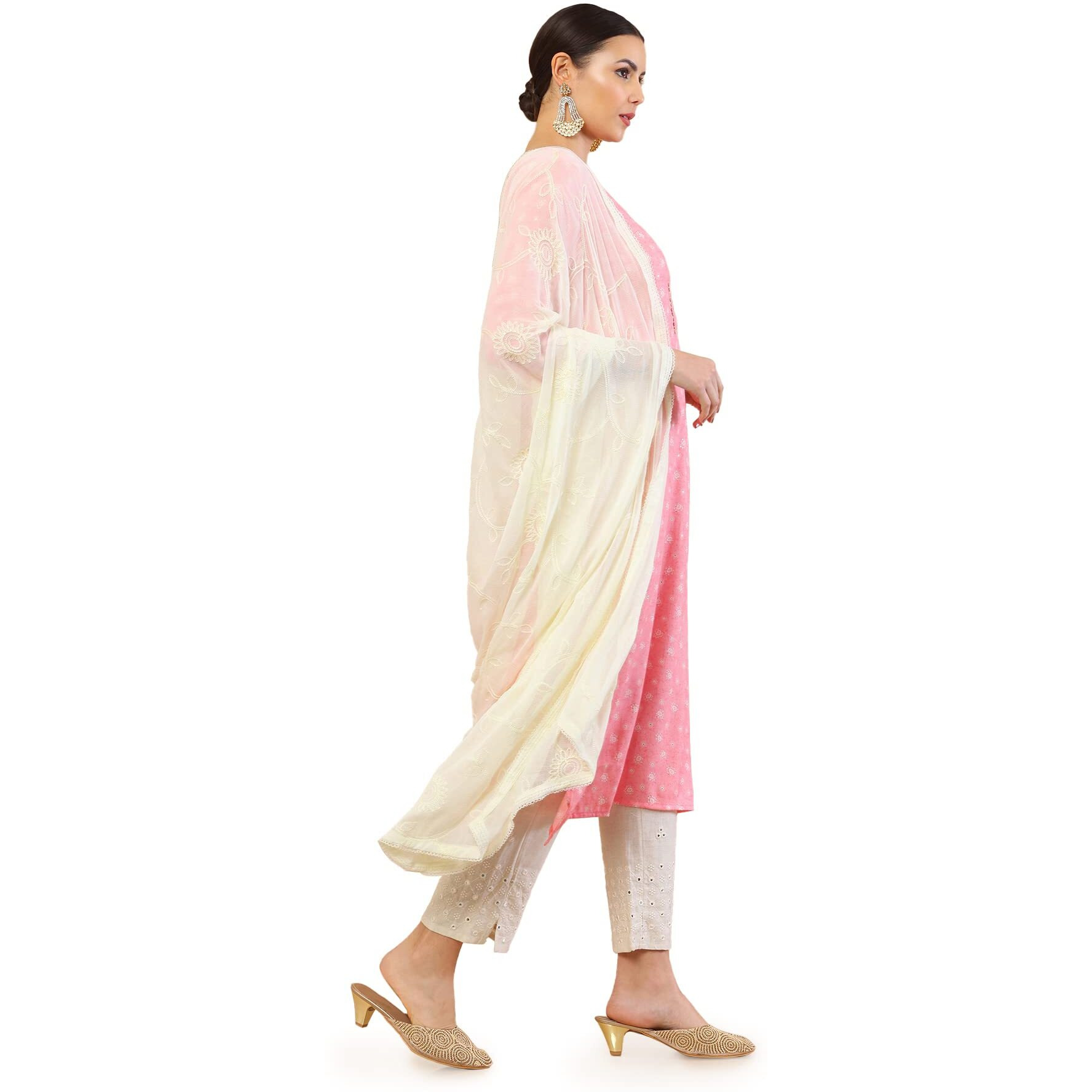 Soch Off White Chiffon Dupatta With Floral Embroidery