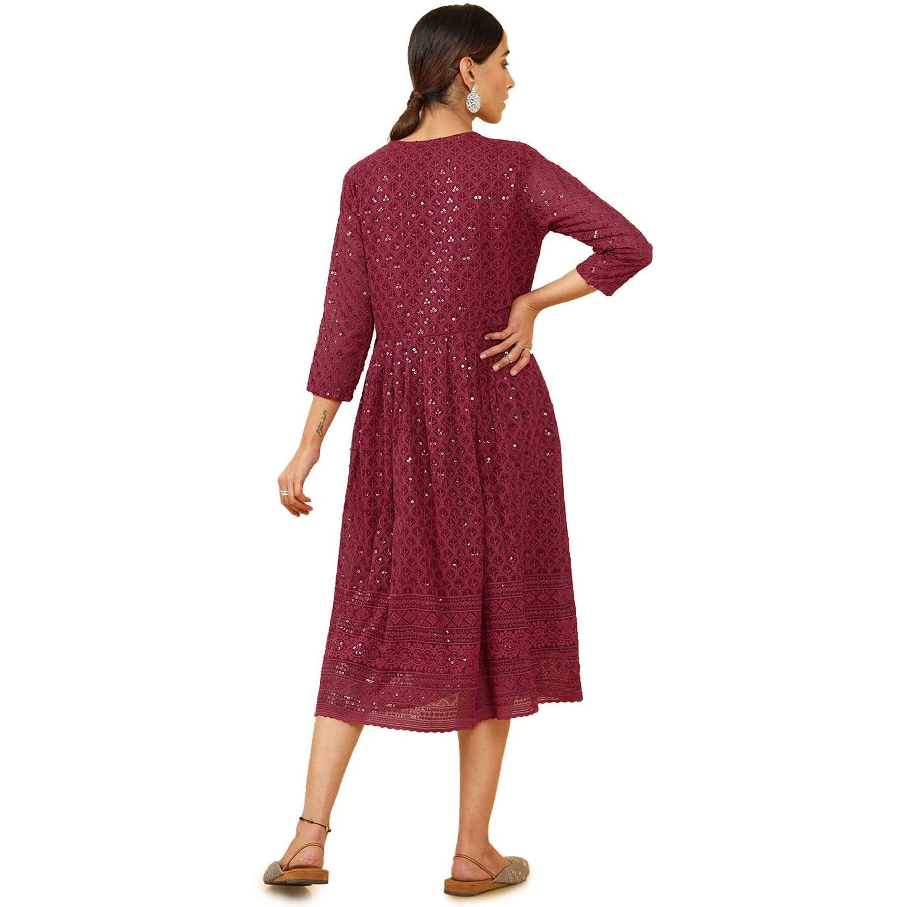 Soch Women Maroon Georgette Embroidered Kurta