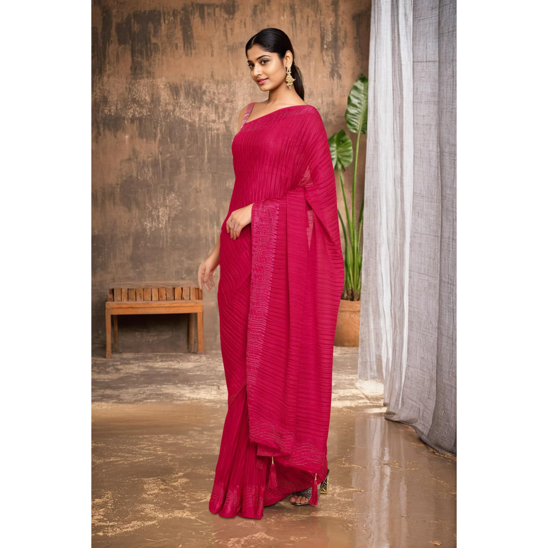 Soch Women Pink Solid Saree