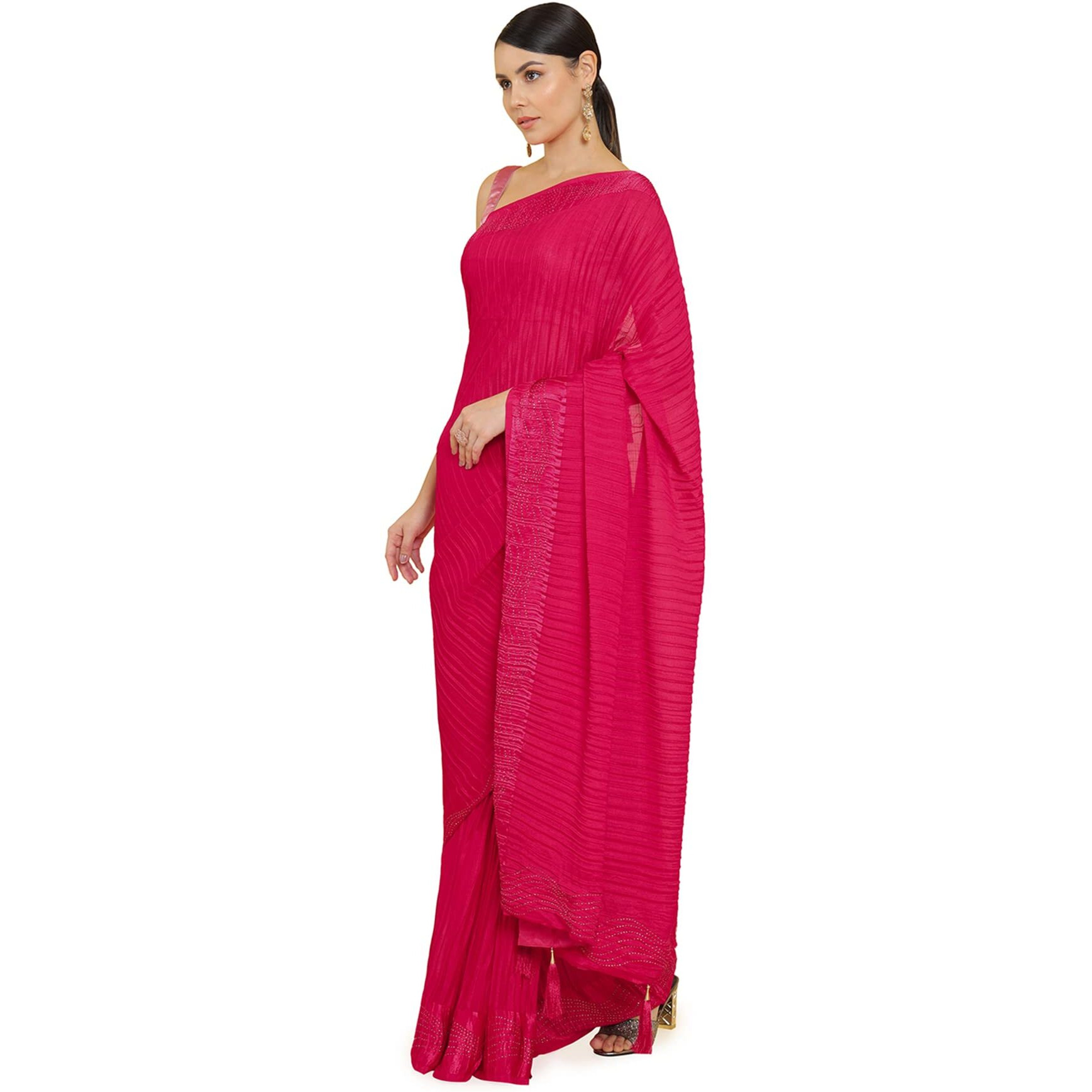 Soch Women Pink Solid Saree