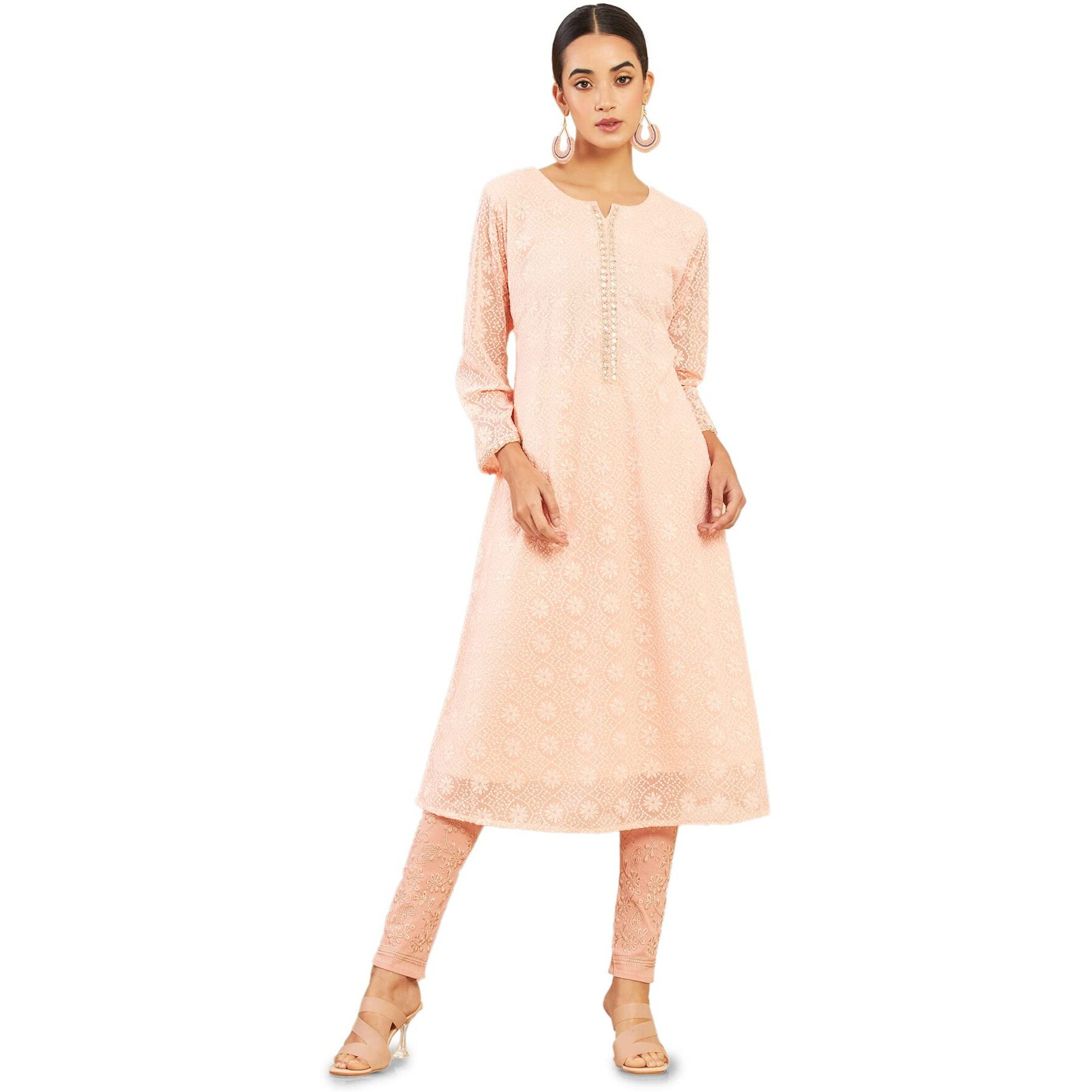 Soch Women Pink Solid 3/4 Sleeve Kurti