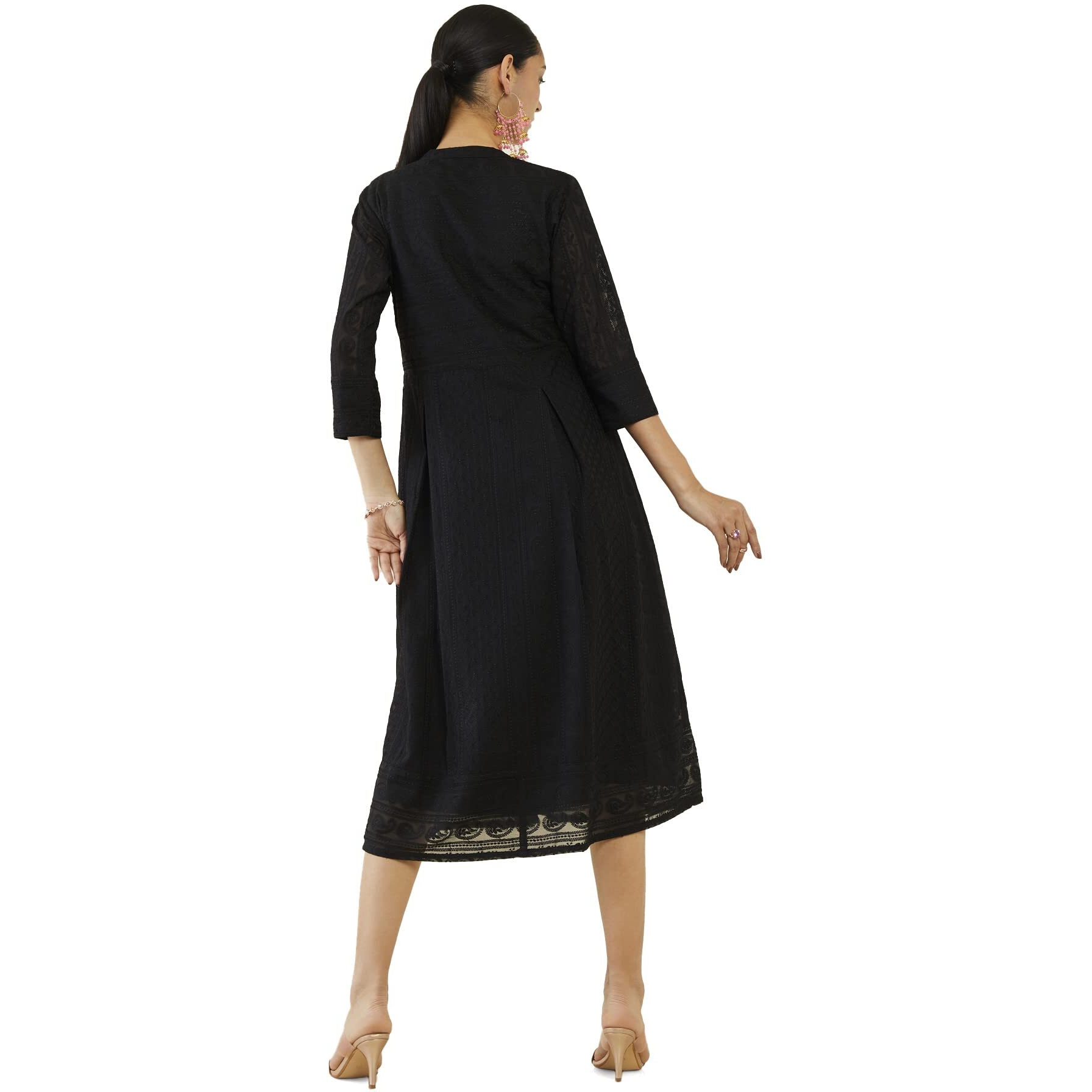 Soch Women Black Georgette Printed Dress (Black_Xl)