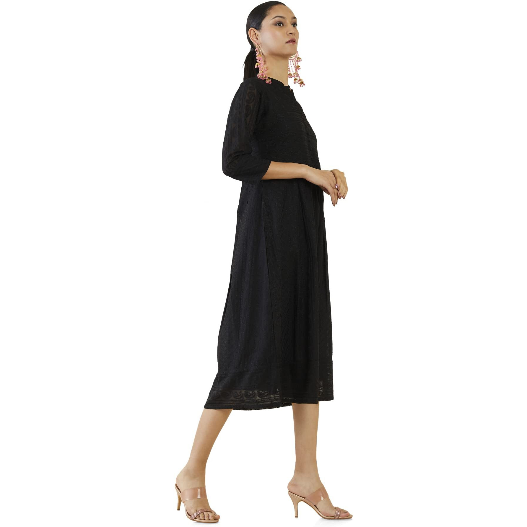 Soch Women Black Georgette Printed Dress (Black_Xl)