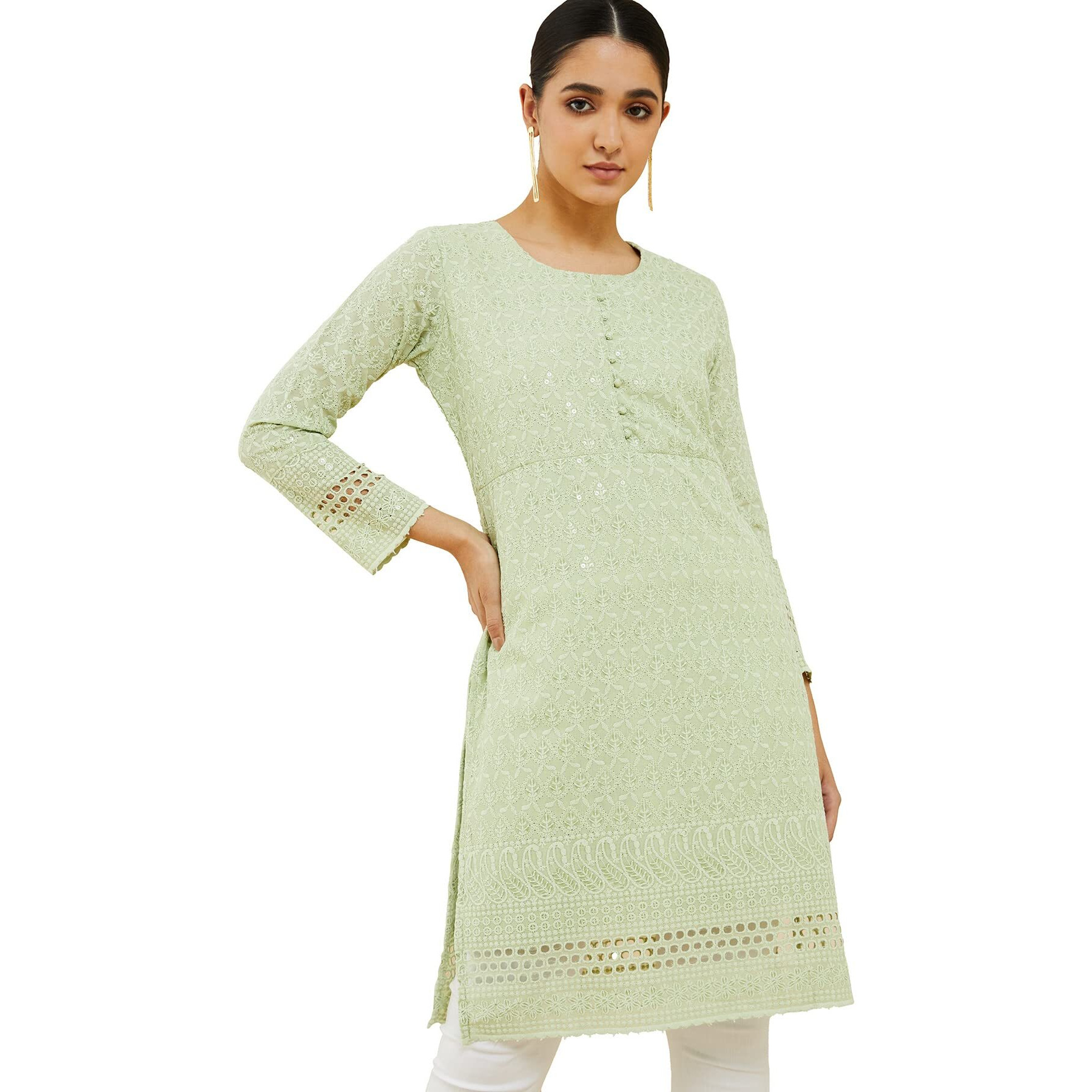 Soch Women Cotton Floral Green Kurta