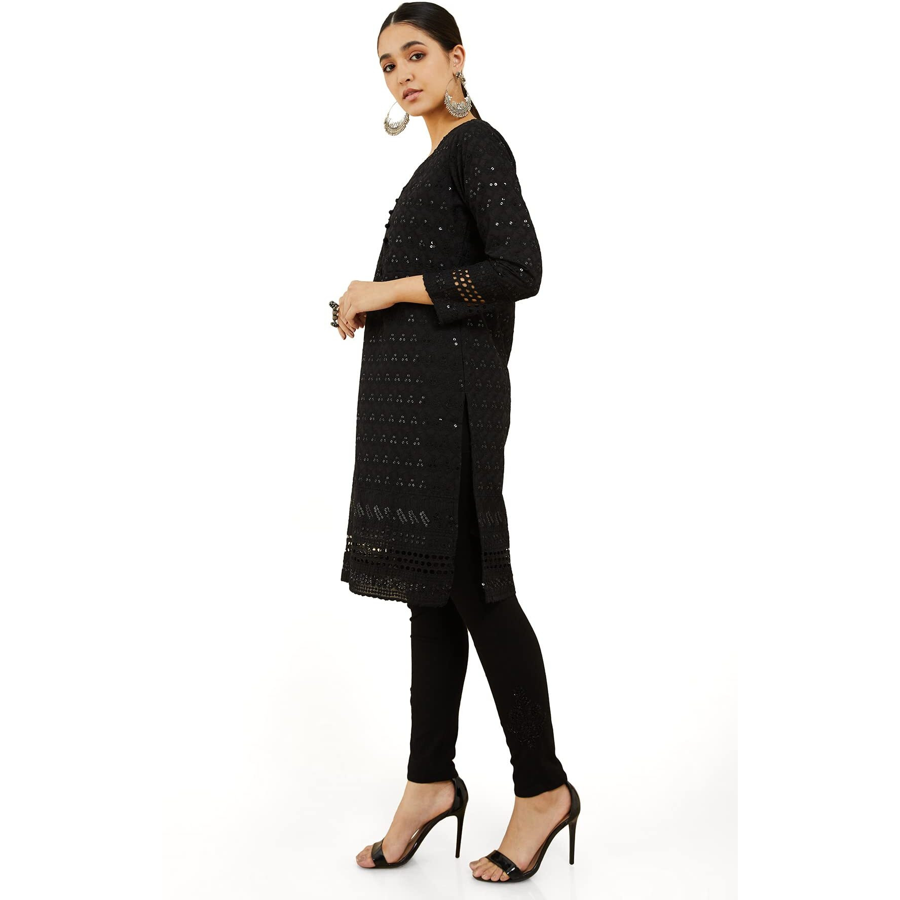 Soch Women Cotton Floral Black Kurta
