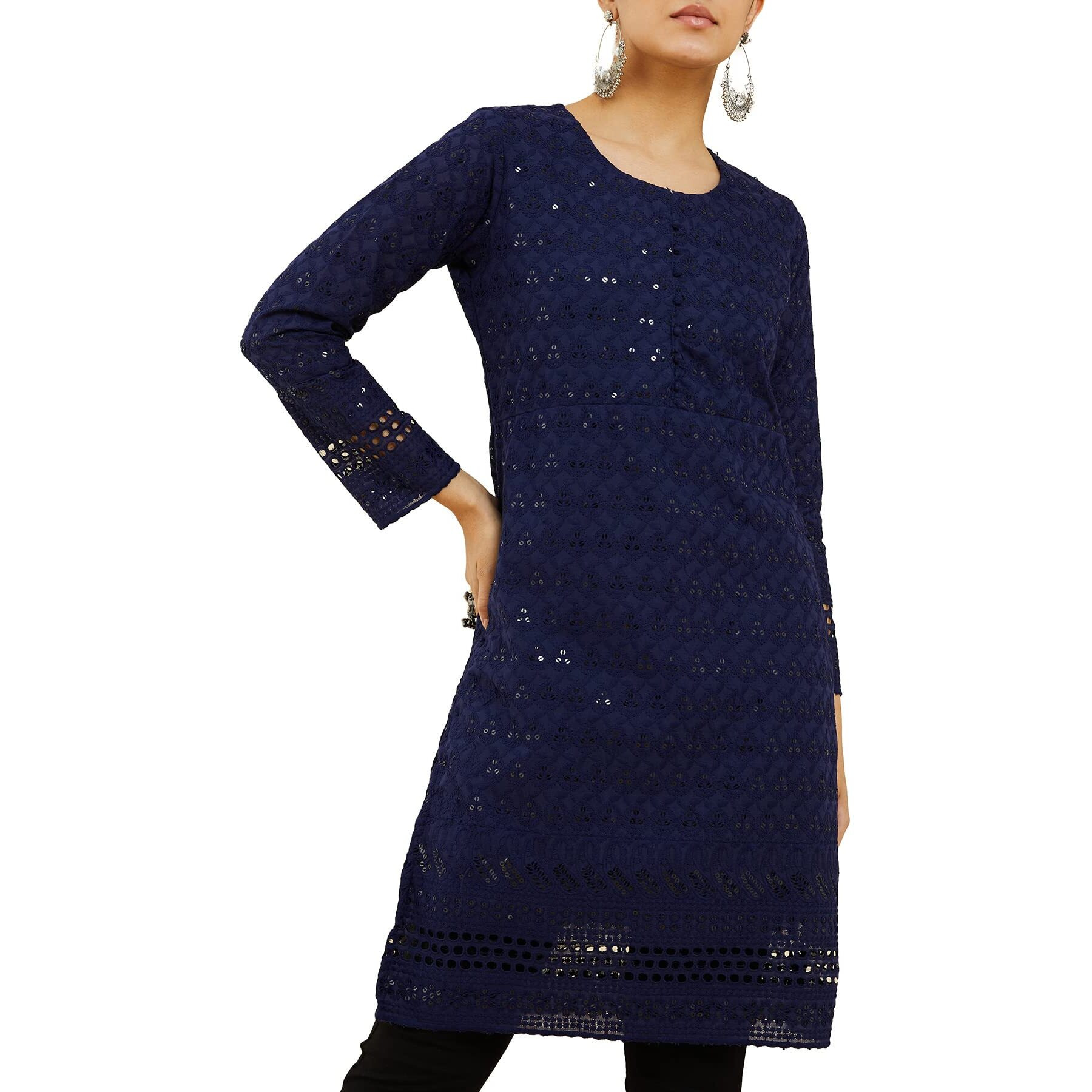Soch Women Cotton Floral Blue Kurta