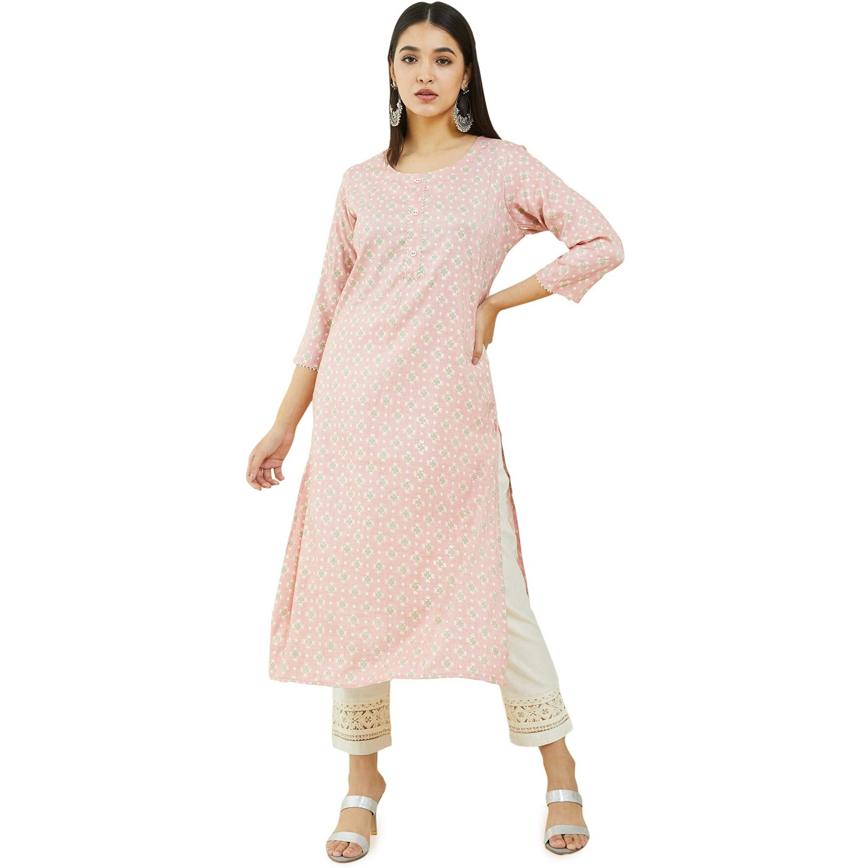 Soch Women Pink Rayon Embroidered Kurta