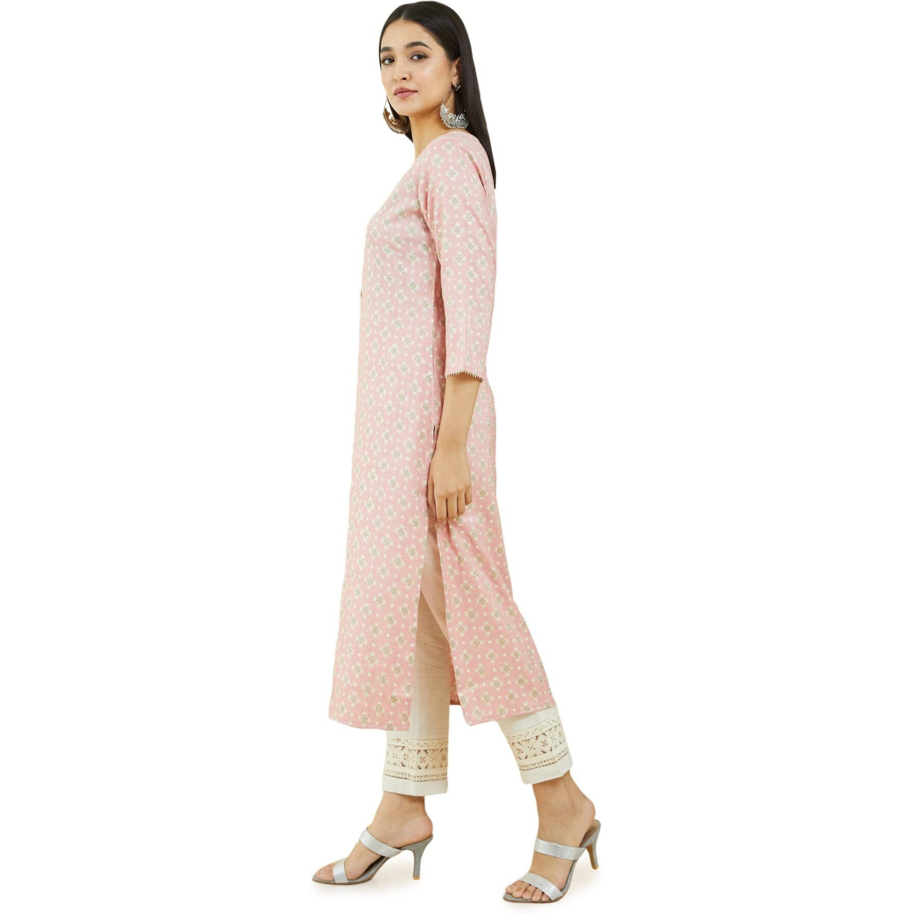 Soch Women Pink Rayon Embroidered Kurta