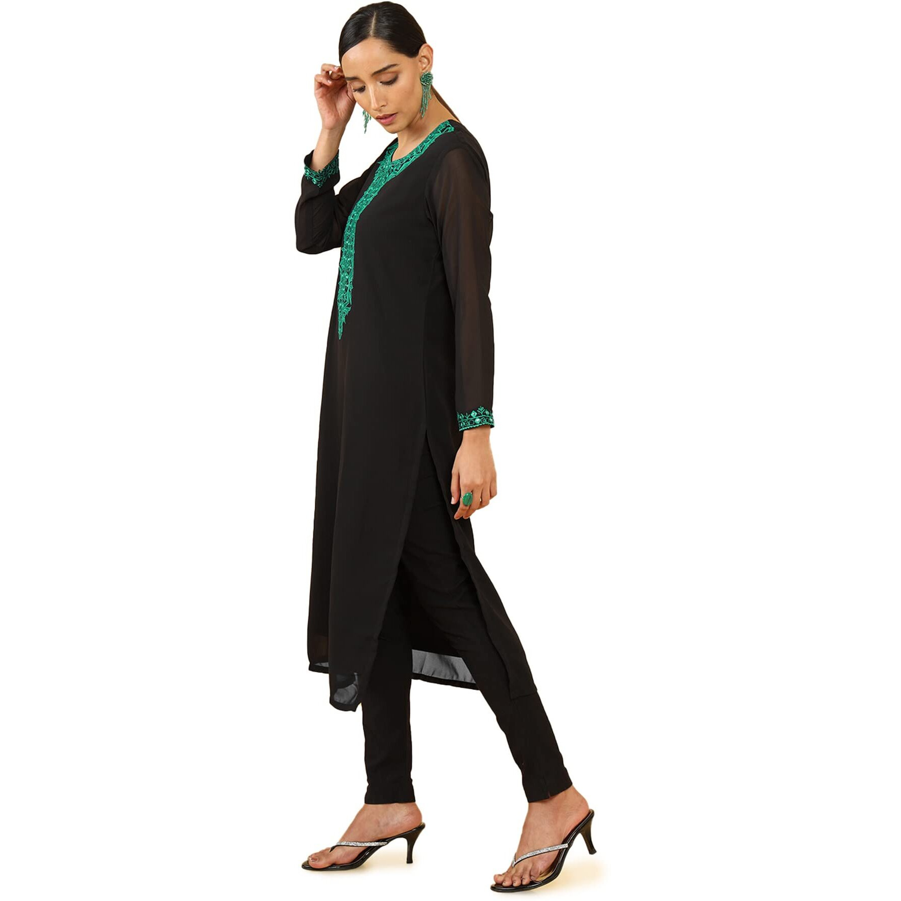 Soch Women Black Georgette Embroidered Kurta
