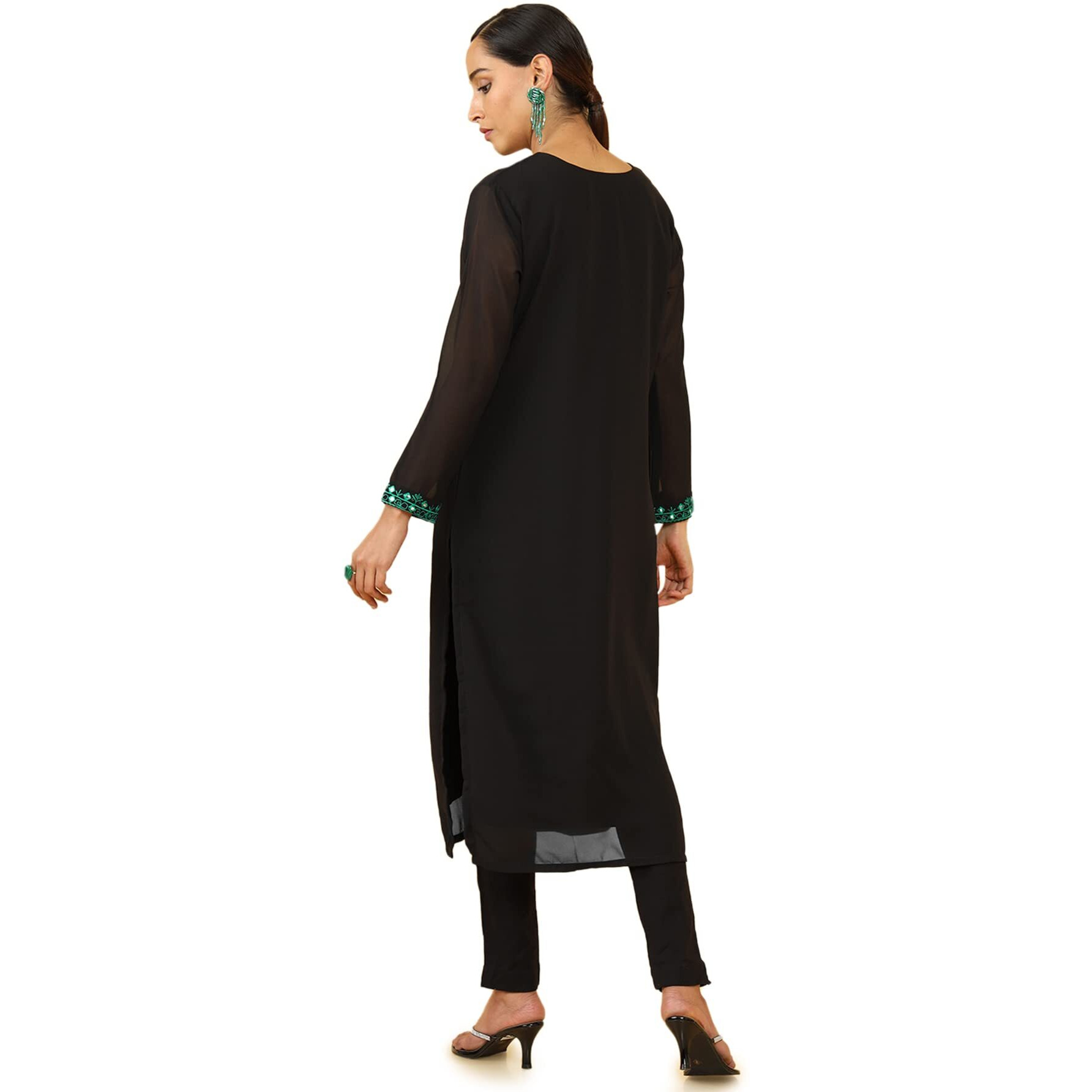 Soch Women Black Georgette Embroidered Kurta