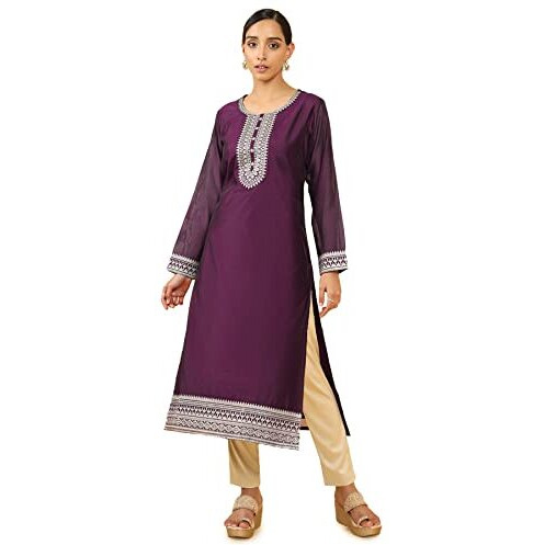 Soch Women Purple Embroidered Round Neck Kurta