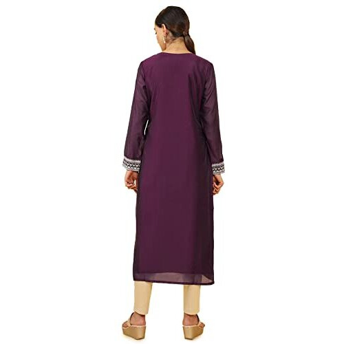 Soch Women Purple Embroidered Round Neck Kurta