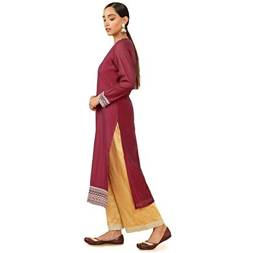 Soch Women Maroon Chanderi Embroidered Kurta