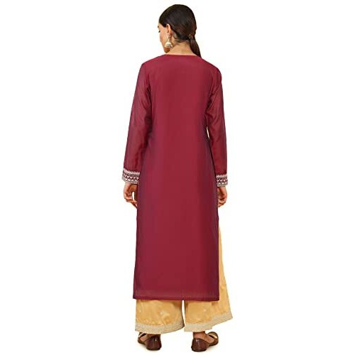 Soch Women Maroon Chanderi Embroidered Kurta