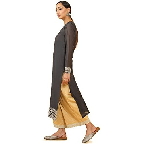 Soch Women Grey Chanderi Embroidered Kurta