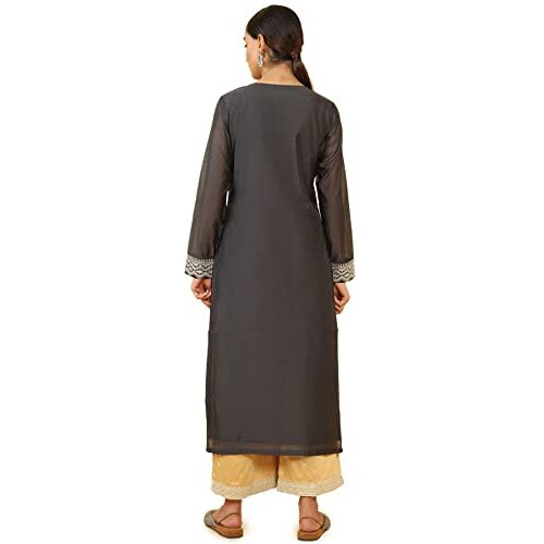 Soch Women Grey Chanderi Embroidered Kurta