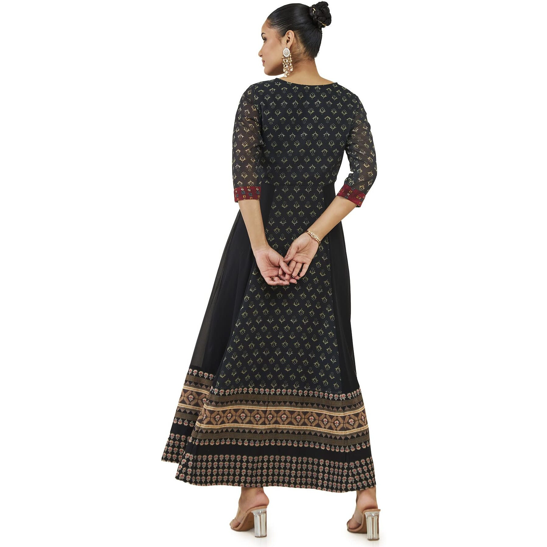 Soch Women Black Georgette Printed Dress Kurta(8907715537703_Black_Small)