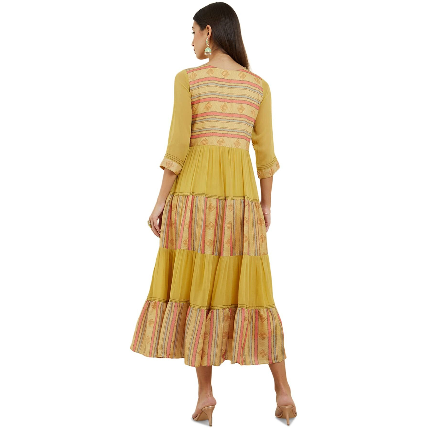 Soch Women Yellow Georgette Striped Dress