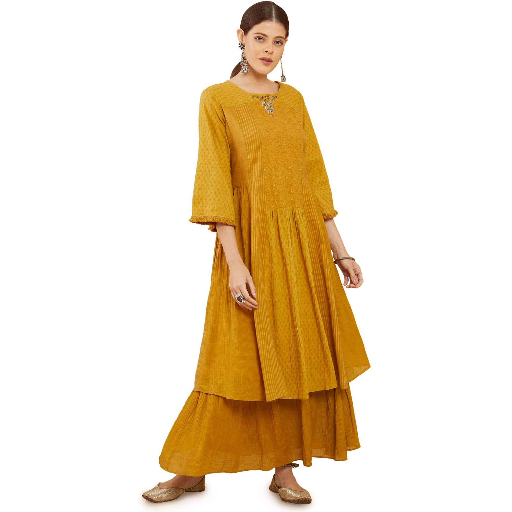 Soch Women Yellow Cotton Print Dress