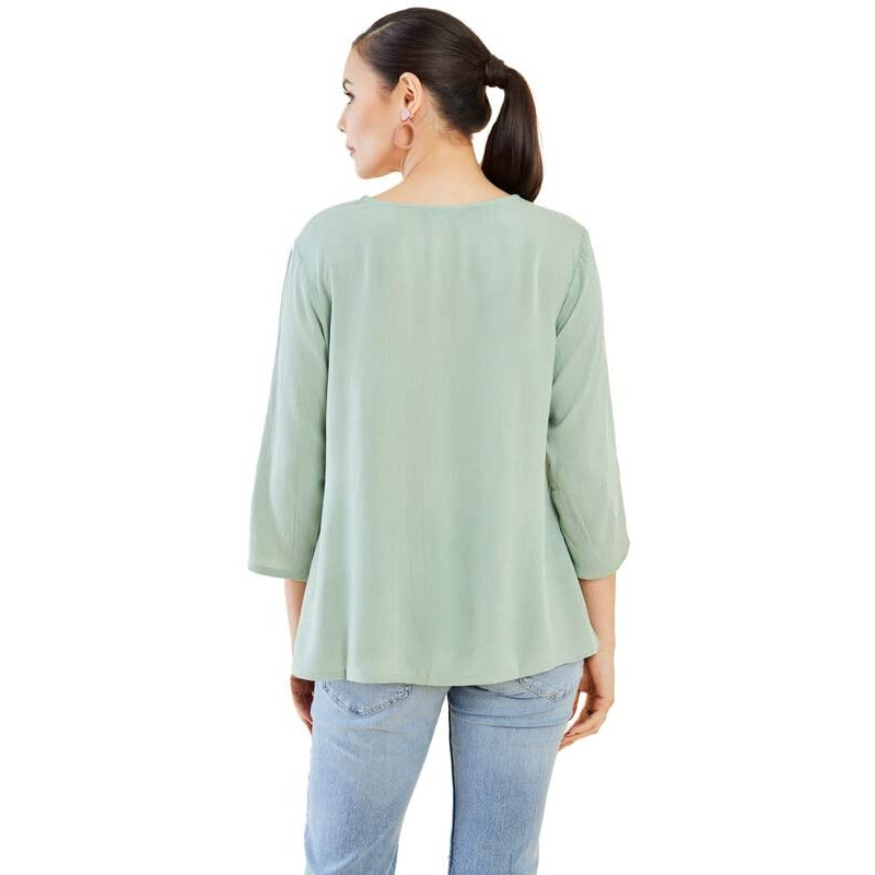 Soch Womens Sap Green Crepe Tunic With Geometric Embroidery