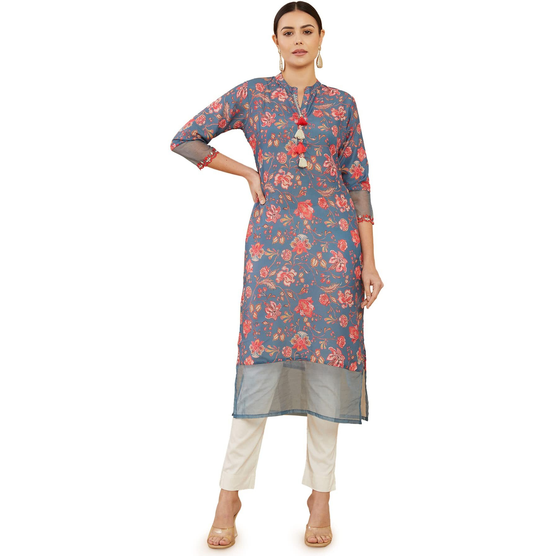 Soch Women Grey Crepe Floral Kurtas
