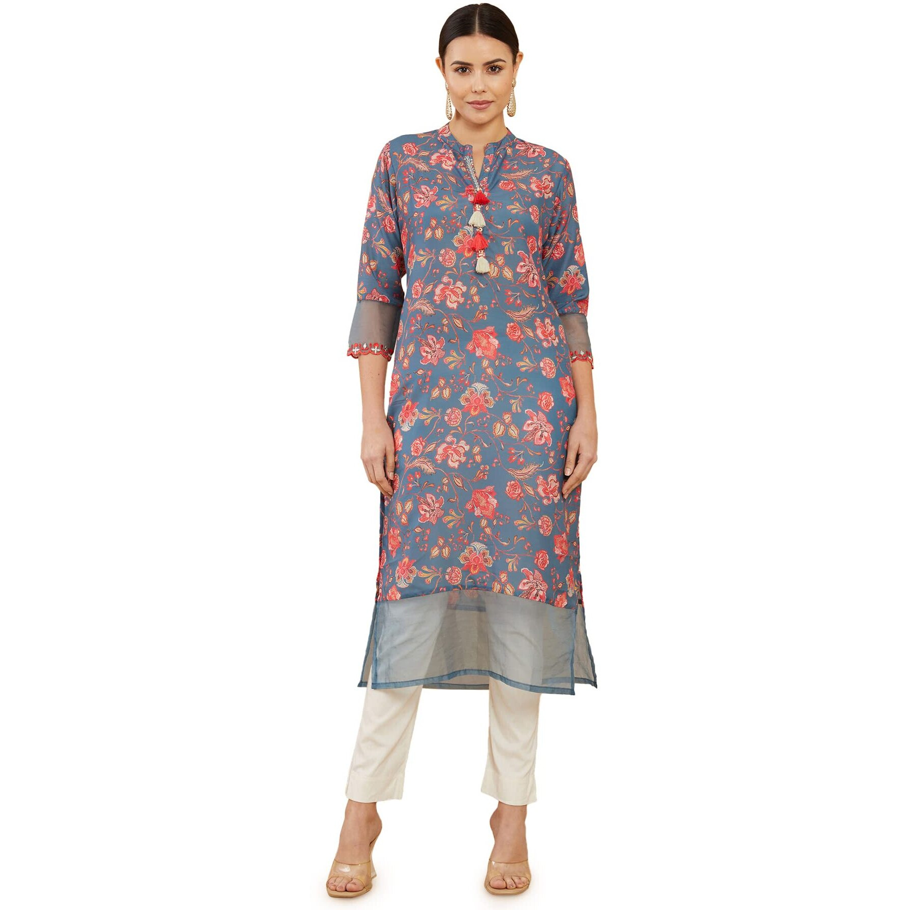 Soch Women Grey Crepe Floral Kurtas