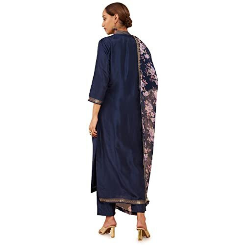 Soch Navy Blue Chanderi Salwar Suit With Floral And Paisley Designs