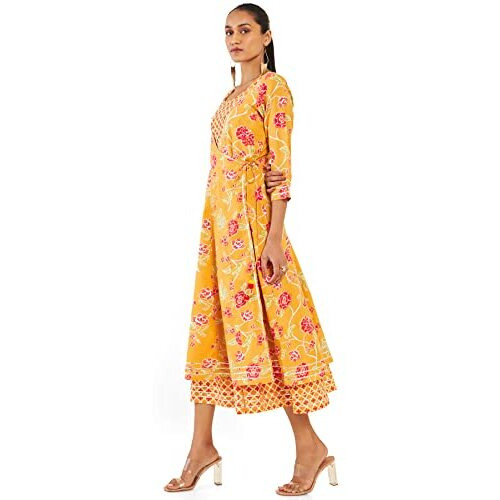 Soch Women Yellow Cotton Printed Dress Kurta(8907715610864_Yellow_L)