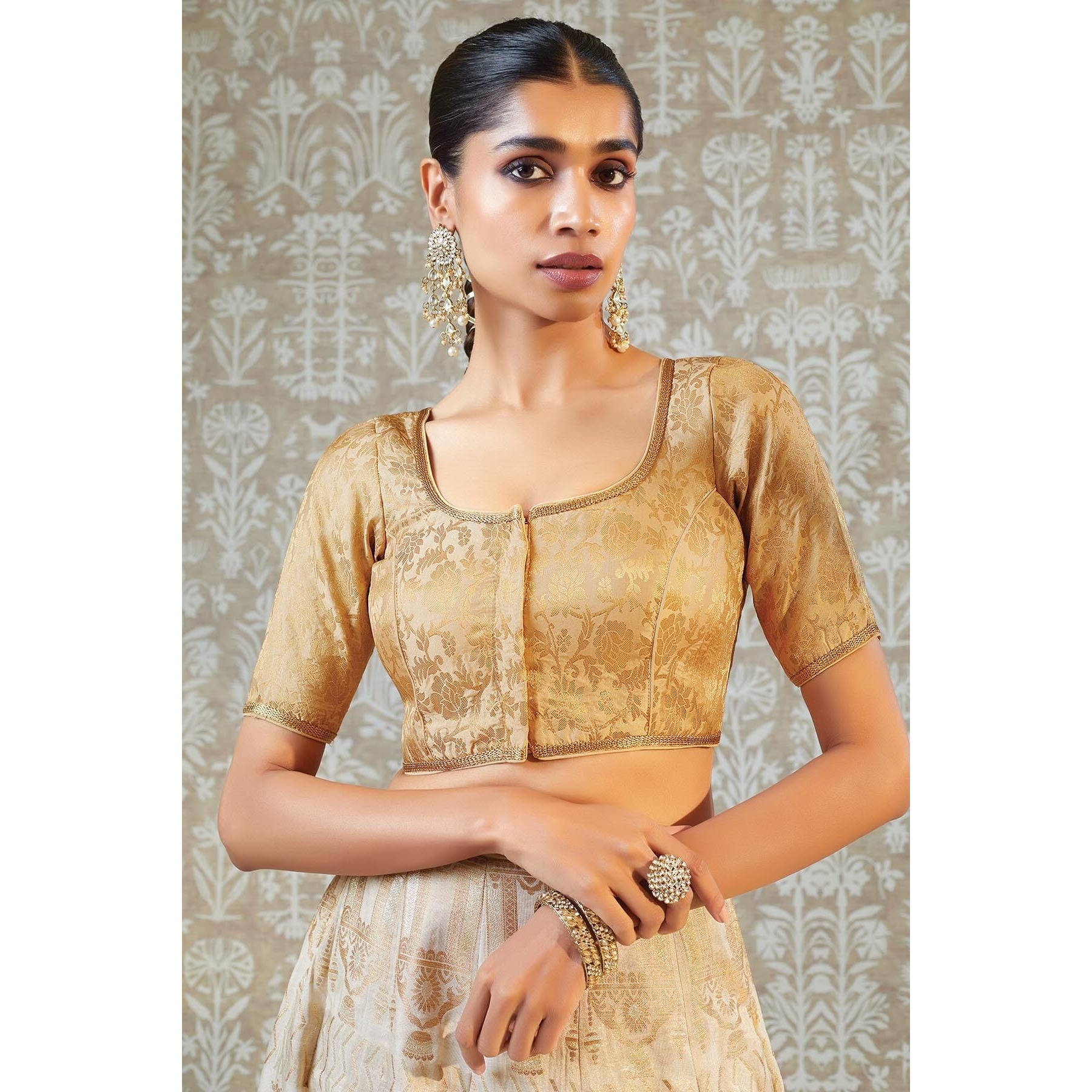 Soch Women Gold Art Silk Blouse With Zari Woven Brocade Floral Designs(Gold_34)