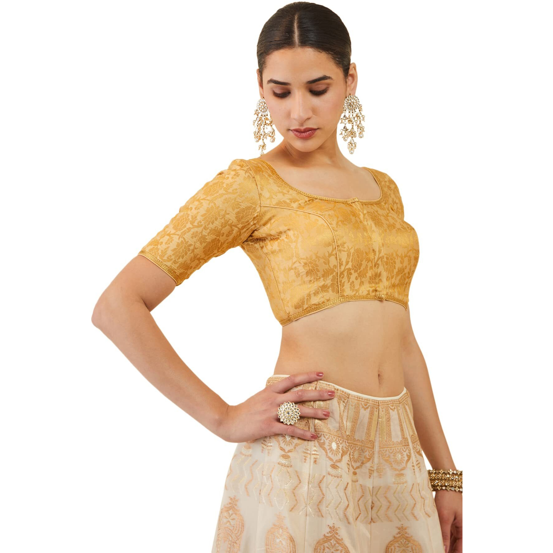 Soch Women Gold Art Silk Blouse With Zari Woven Brocade Floral Designs(Gold_34)