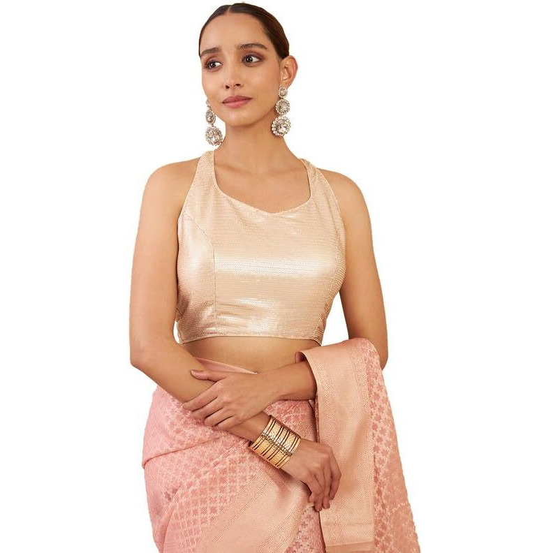 Soch Women's Beige Georgette Sleeveless Blouse With Sequins, 38