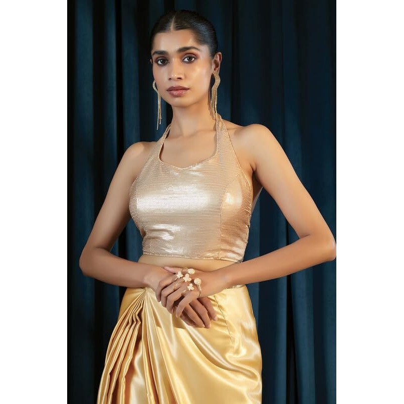 Soch Women's Beige Georgette Sleeveless Blouse With Sequins, 38