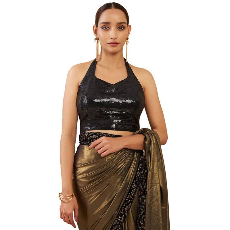 Soch Women's Black Georgette Sleeveless Blouse With Sequins, 34