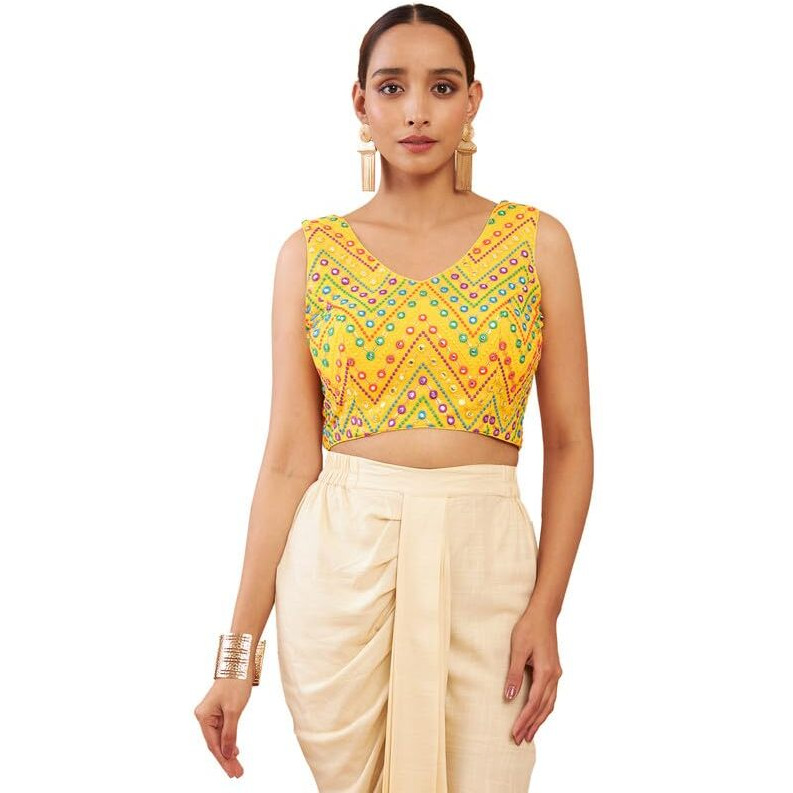 Soch Yellow Georgette Blouse With Embroidery And Sequins