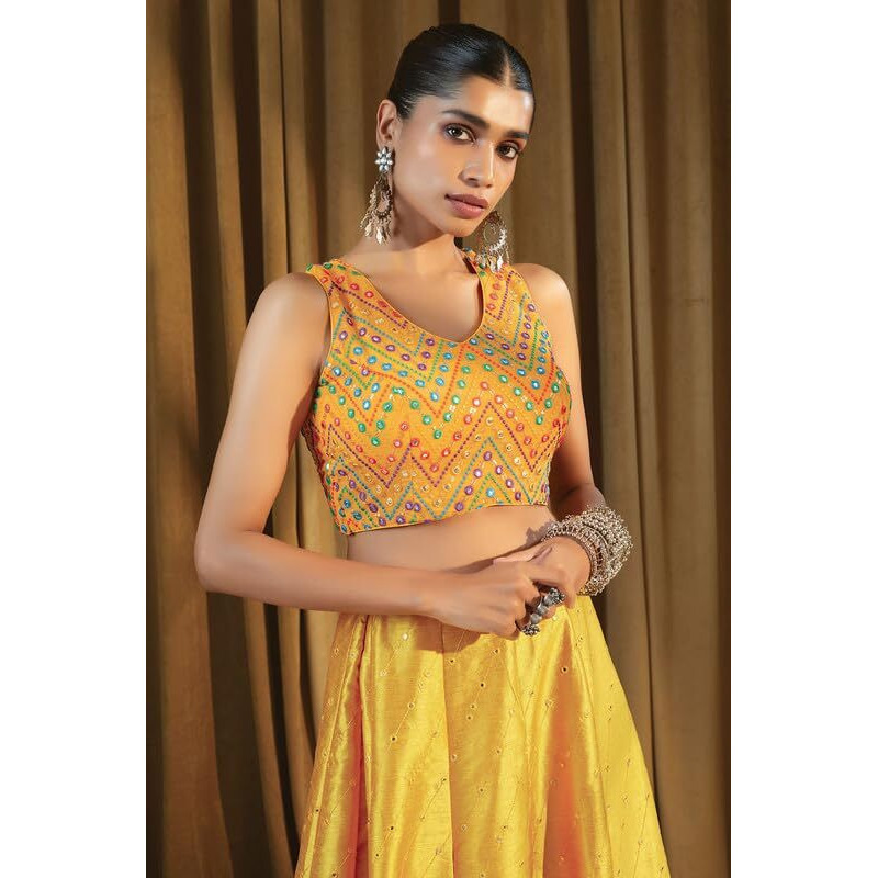 Soch Yellow Georgette Blouse With Embroidery And Sequins