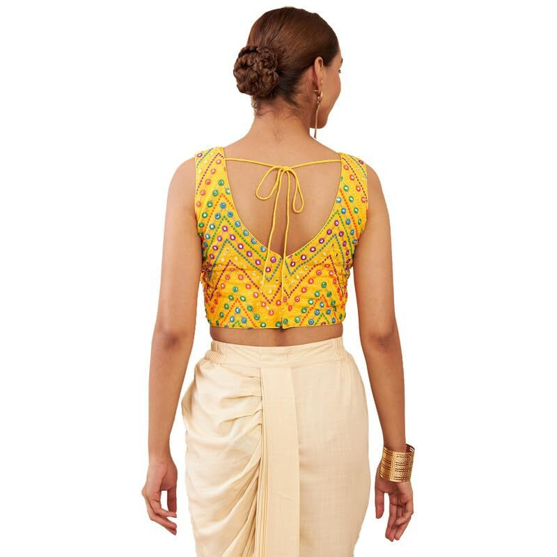 Soch Yellow Georgette Blouse With Embroidery And Sequins