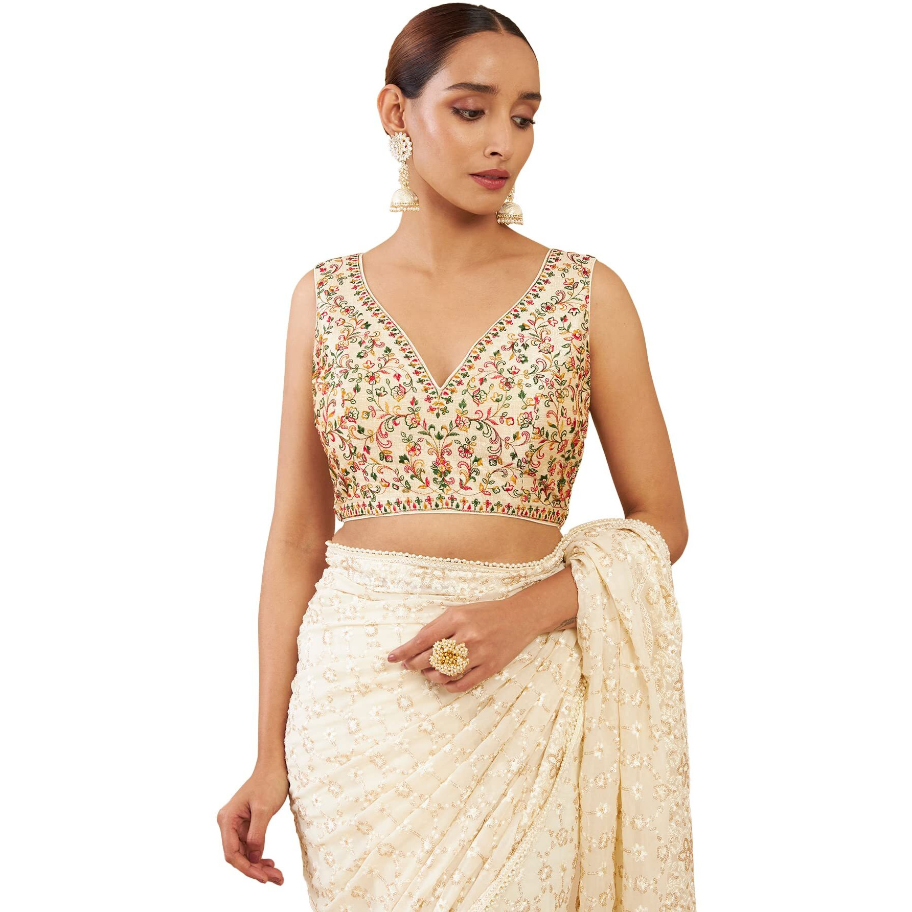Soch Beige Art Silk Blouse With Embroidery