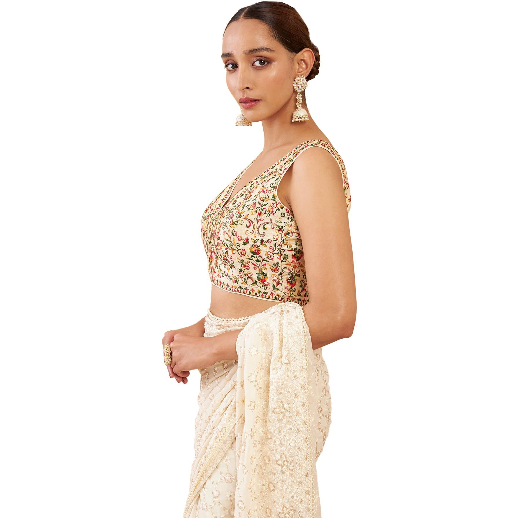 Soch Beige Art Silk Blouse With Embroidery