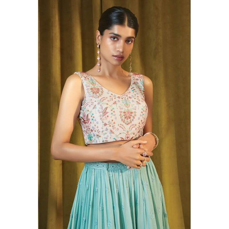 Soch Women Cream Art Silk Sleeveless Blouse With Embroidery And Floral Designs