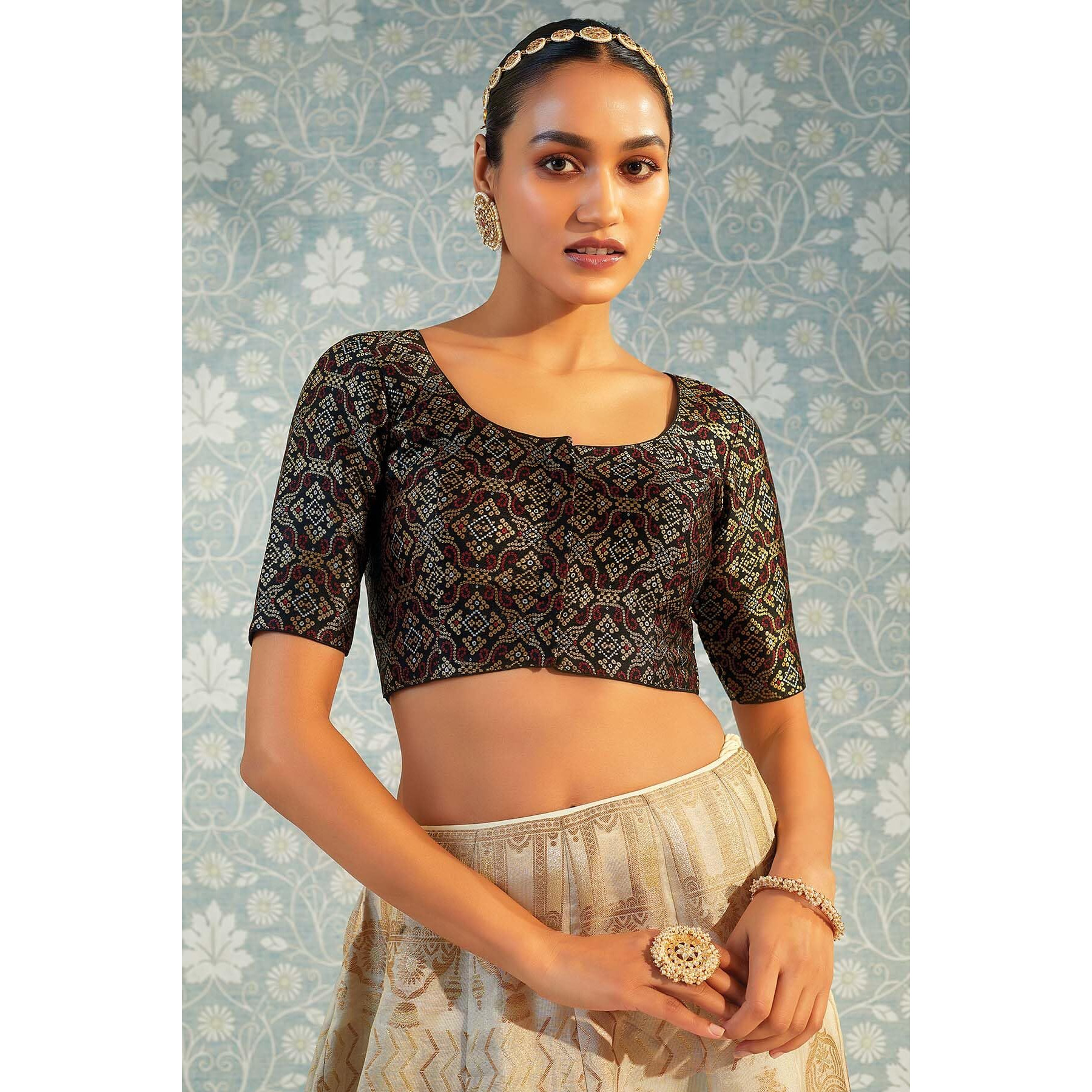Soch Black Art Silk Blouse With Woven Designs