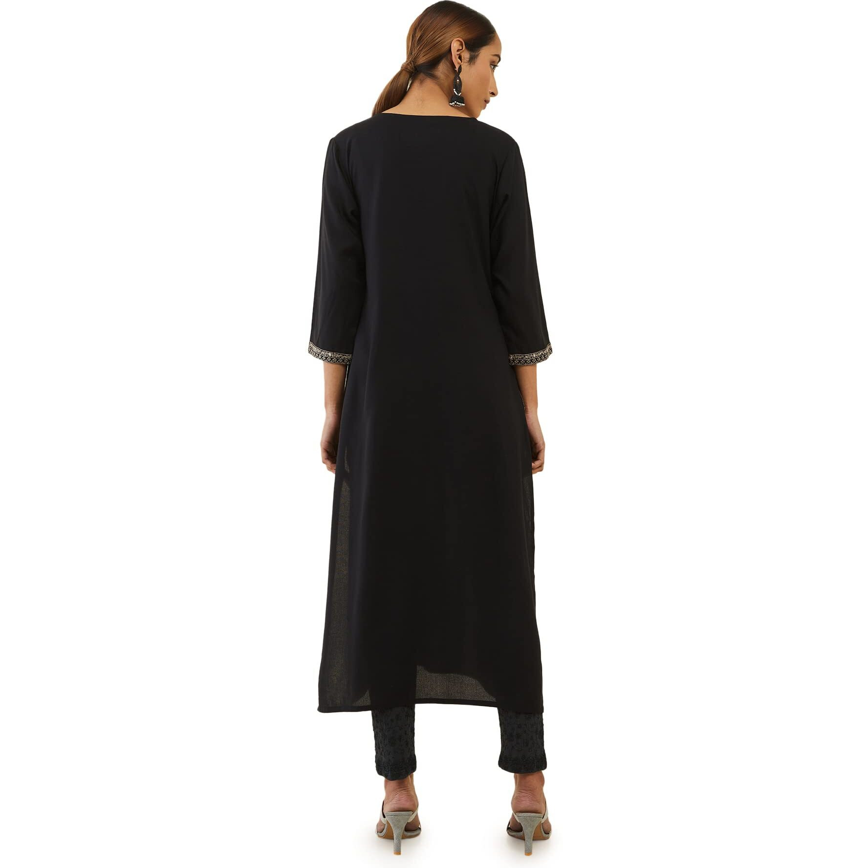 Soch Black Rayon Kurta With Floral Embroidery And Embellished Detailing