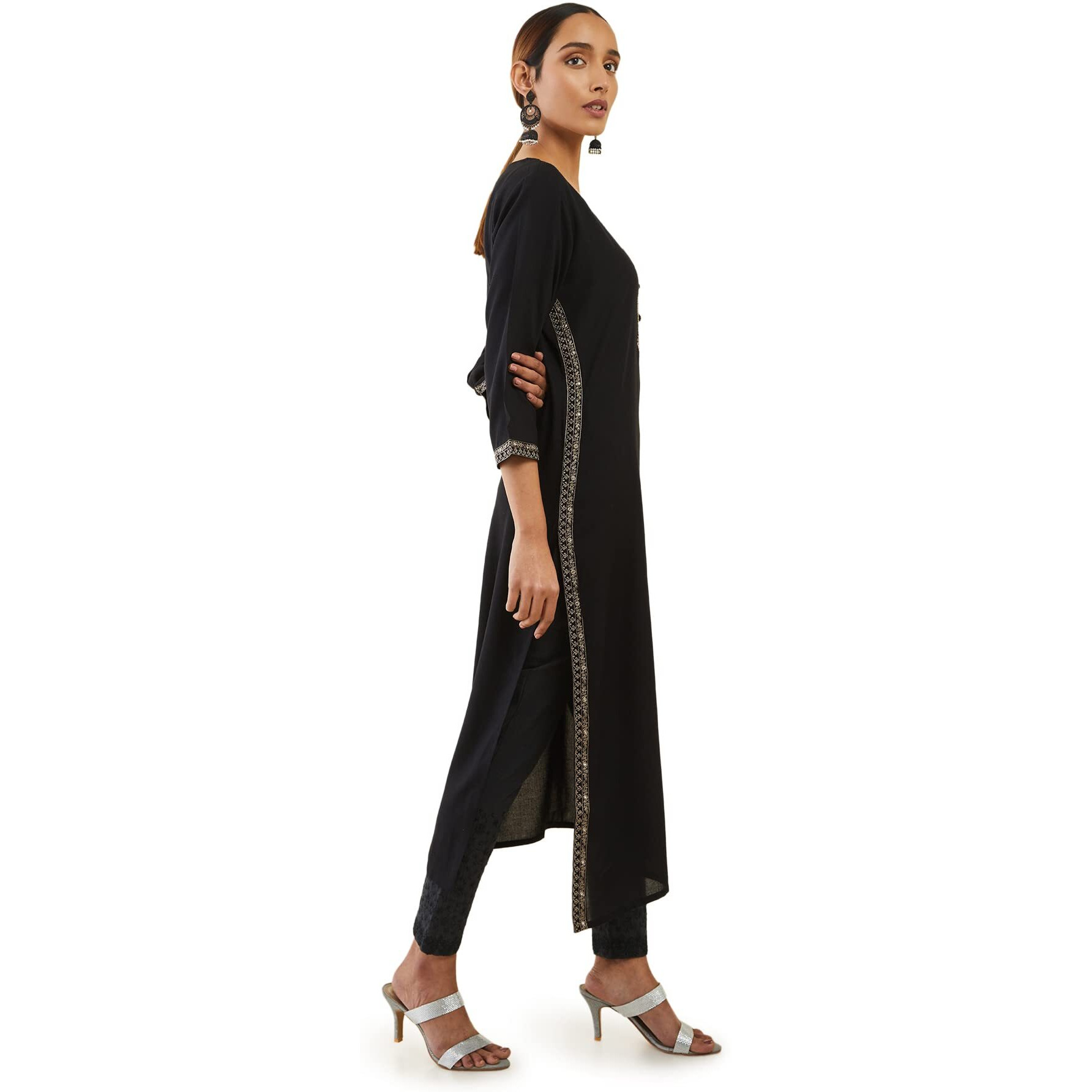 Soch Black Rayon Kurta With Floral Embroidery And Embellished Detailing