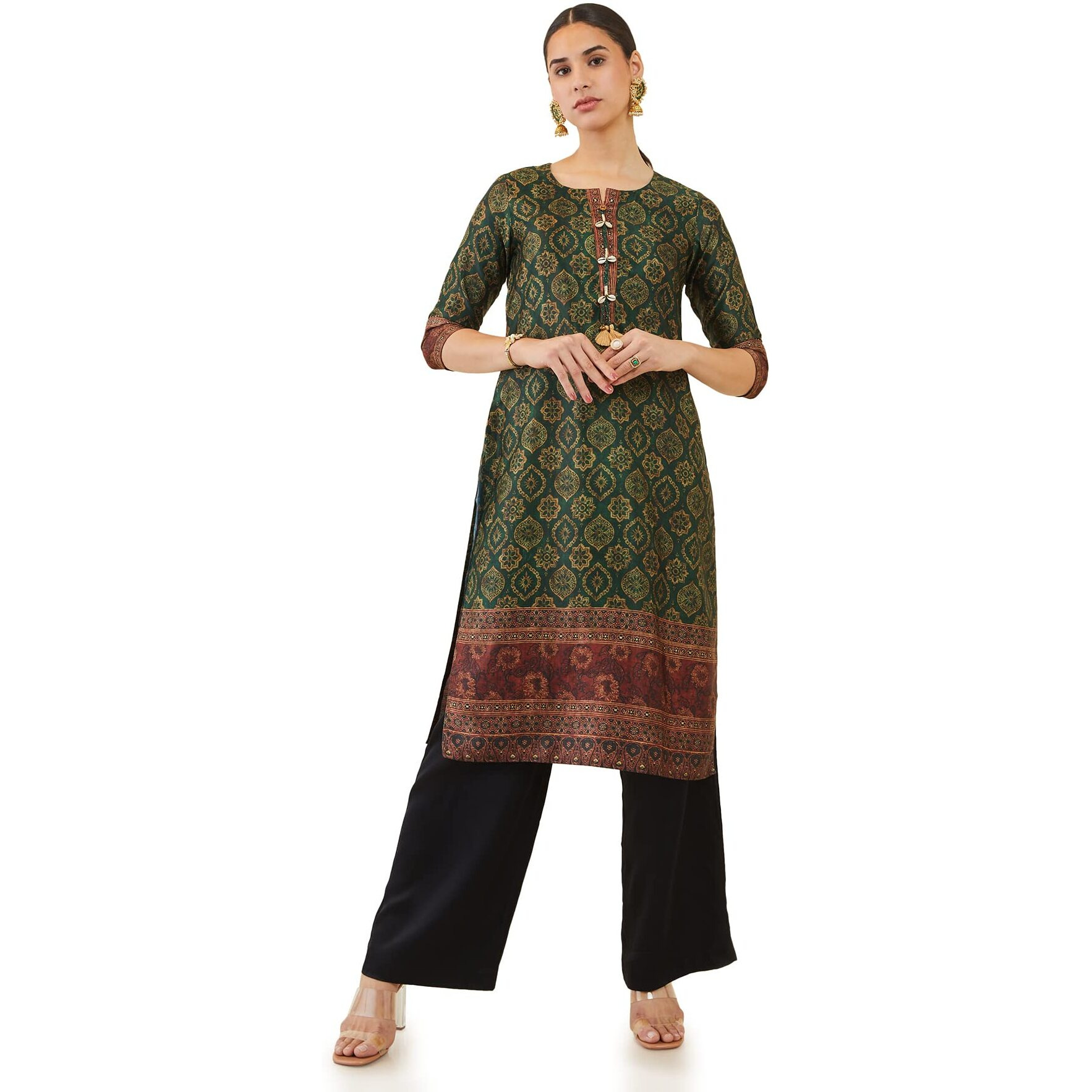 Soch Women Green Satin Printed Kurta(8907715772777_Green_Xs)