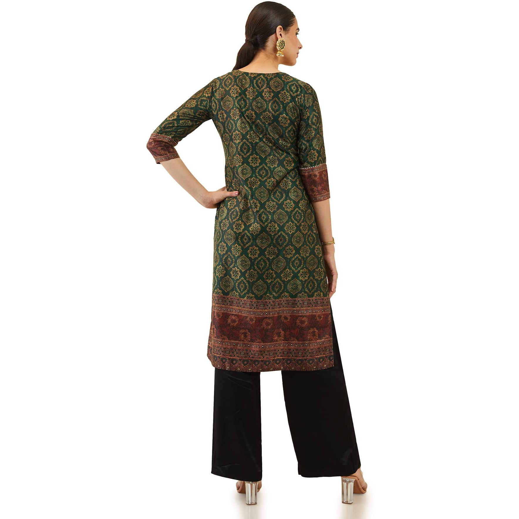 Soch Women Green Satin Printed Kurta(8907715772777_Green_Xs)