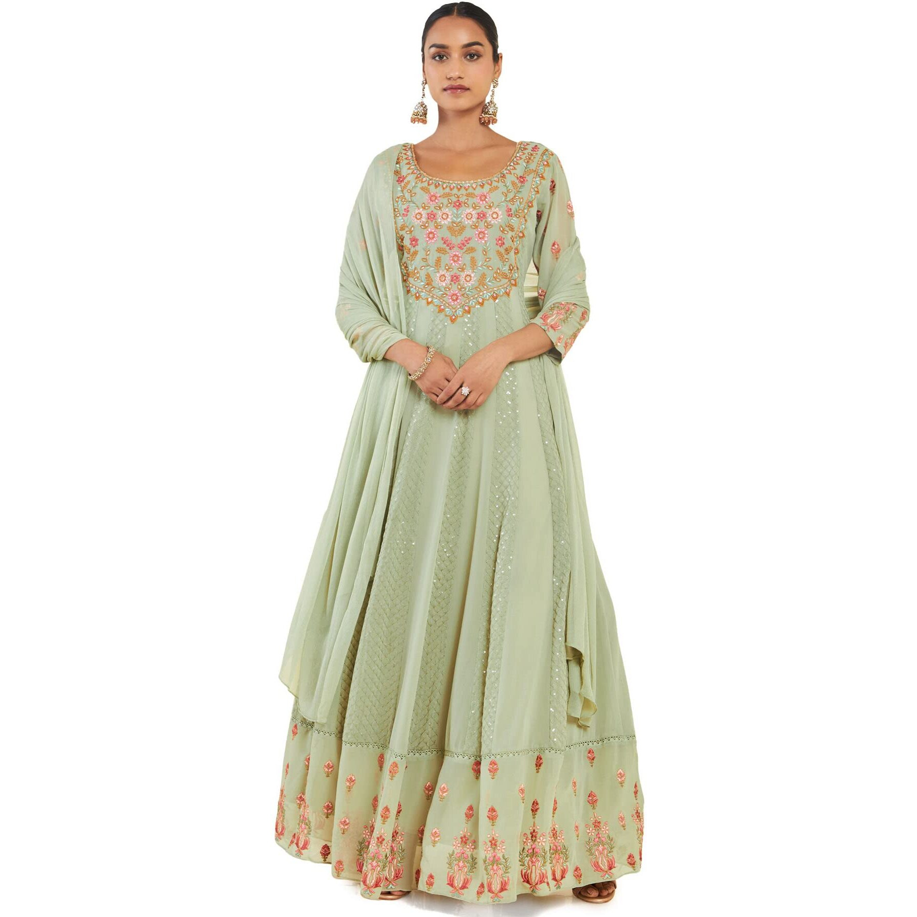 Soch Women Green Georgette Floral Gown (8907715809213_Green_Medium)