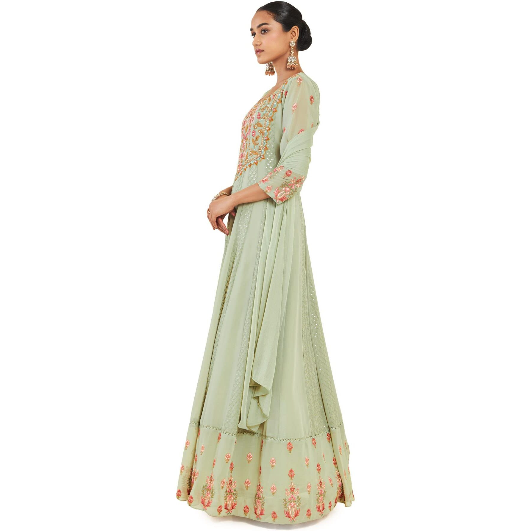 Soch Women Green Georgette Floral Gown (8907715809213_Green_Medium)
