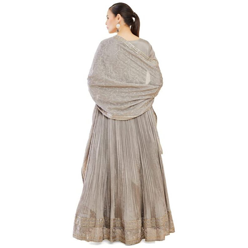 Soch Womens Grey Chinnon Gathered And Flared Gown With Floral Embroidery And Sequins